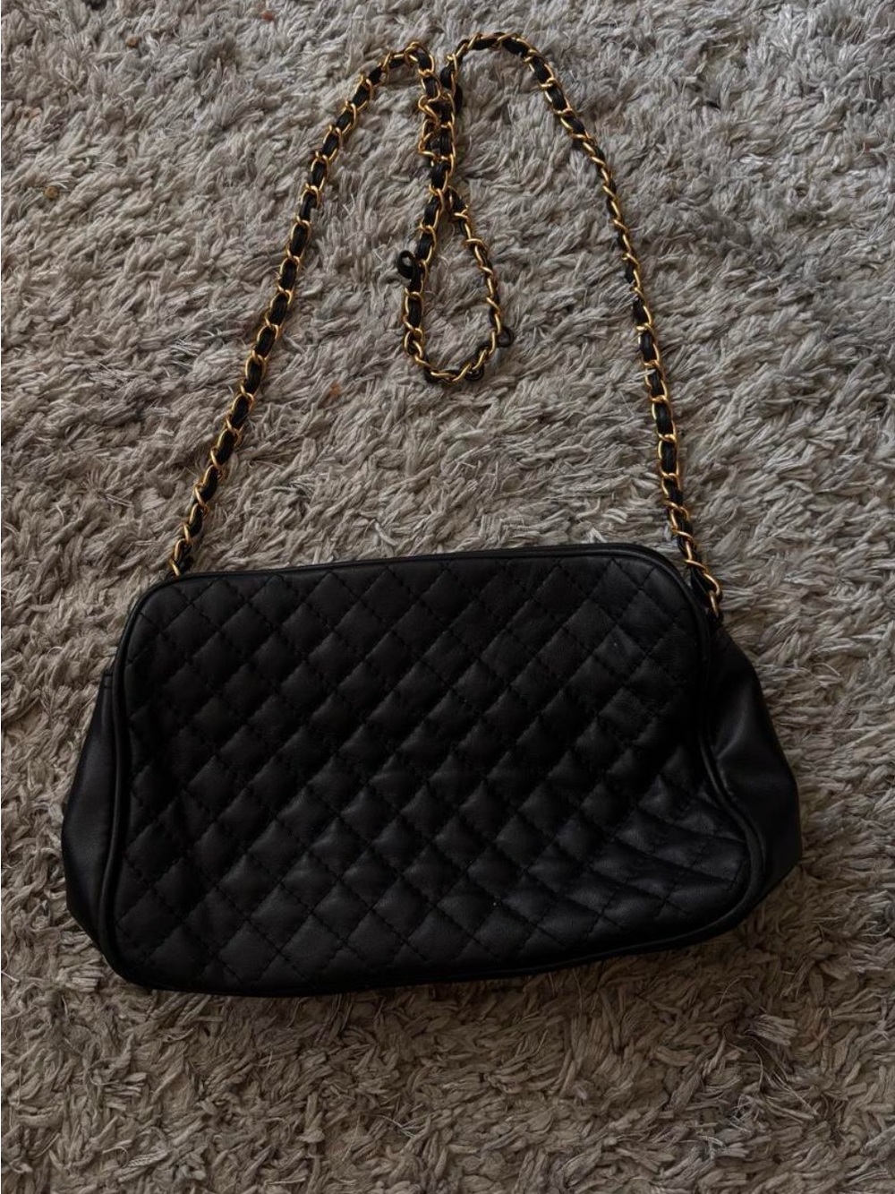 Black Quilted Chain-Handle Shoulder Bag